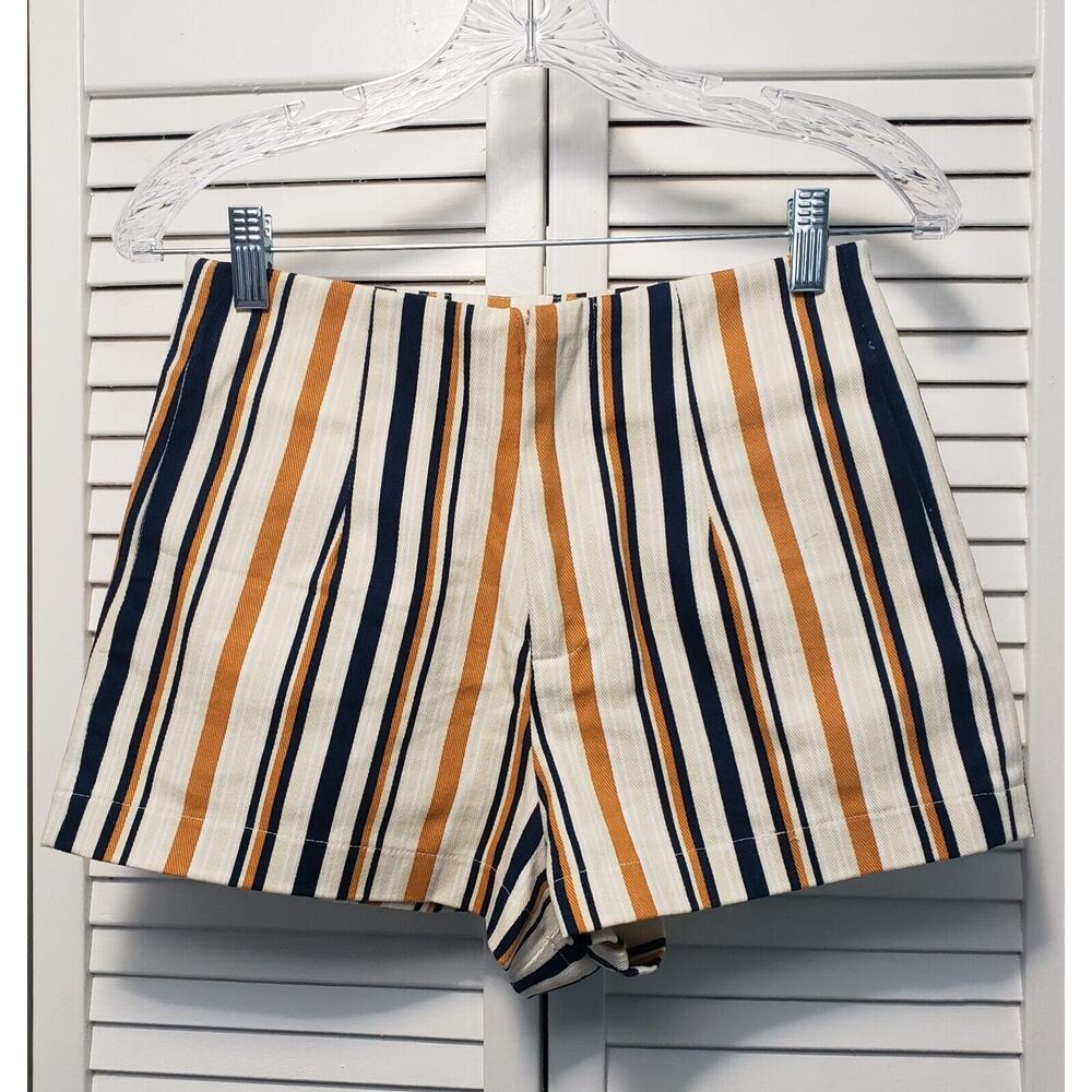 Forever‎ 21 High-Rise Canvas Shorts Women's Size Small Navy Gold Striped